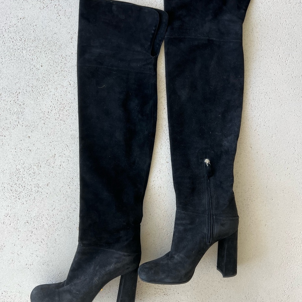 Prada Black Suede Over-the-Knee Boots